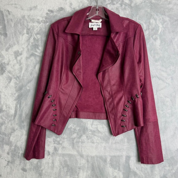 Joseph Ribkoff Vineyard Leatherette Jacket Womens M 223914 Moto Edgy Studded - Picture 2 of 10